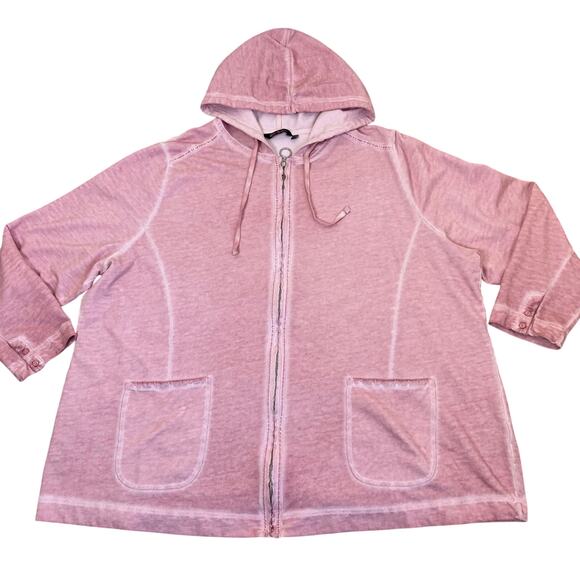 Ulla Popken Sz 28/30 Distressed Pink Full-zip Hooded Sweatshirt with Rhinestones - Picture 4 of 16